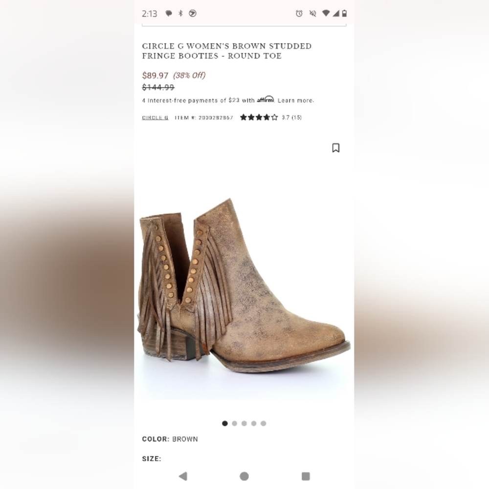 CIRCLE G WOMEN'S BROWN STUDDED FRINGE BOOTIES